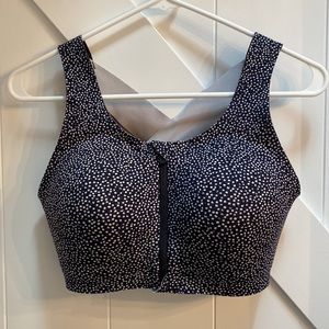 Lululemon Sports Bra. Size 34DD Black with White Pokadots Front Zip